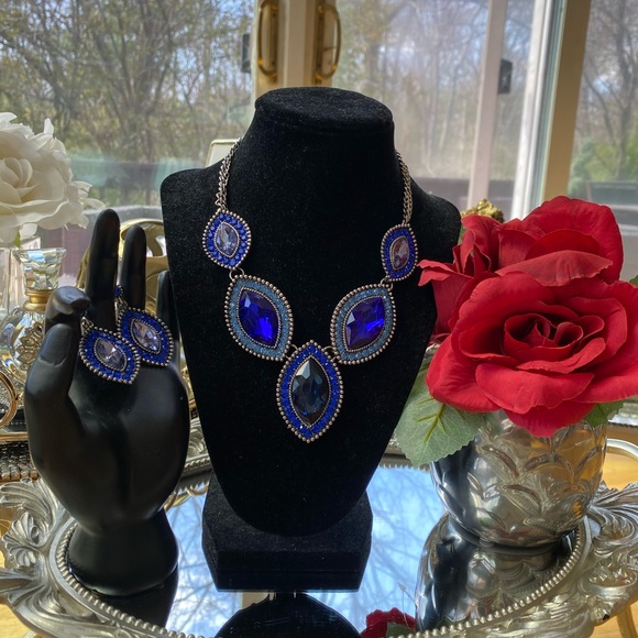 Faux Blue Rhinestone Costume Jewelry - Picture 7 of 8